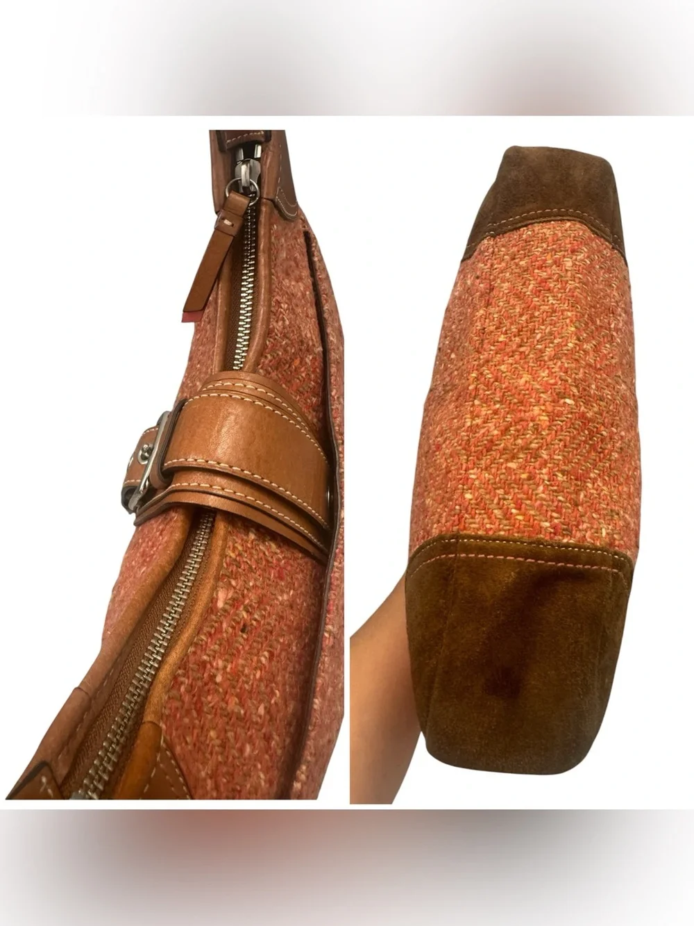 Vintage Coach Soho Tweed Herringbone Texture Y2K Hobo Bag & Matching Wallet Set